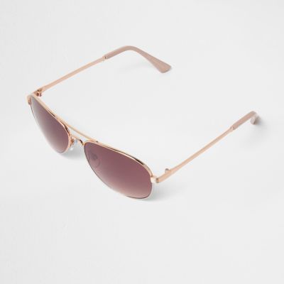 Gold tone pink lens aviator sunglasses